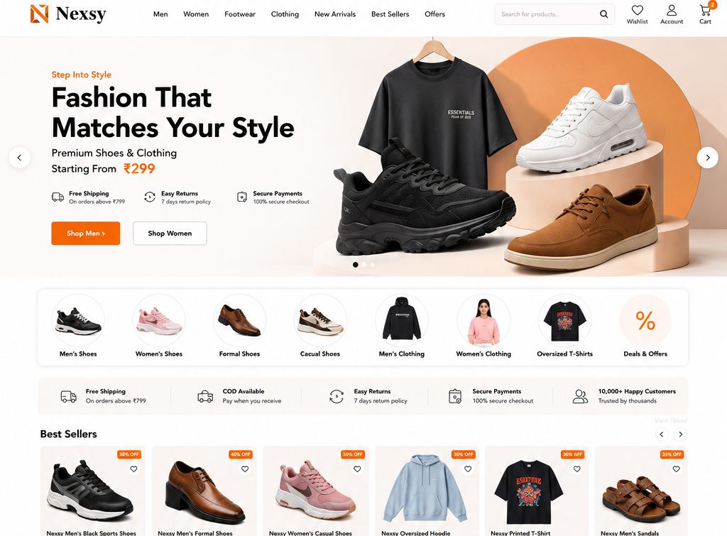 Nexsy eCommerce Platform fashion store UI